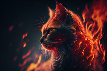 Cat red flaming dragon.generative ai