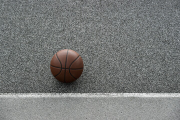 New basketball ball on new urban court. Horizontal sport poster, greeting cards, headers, website and app