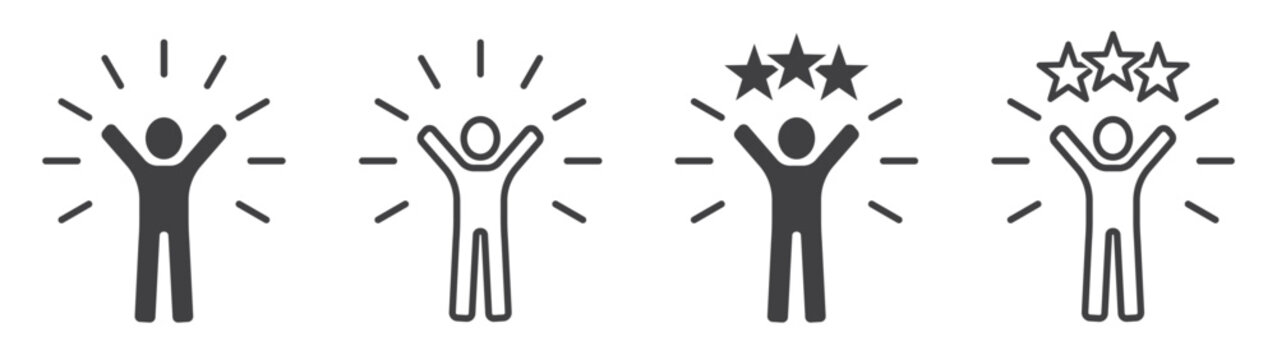 Set of self-confidence icons. Motivation symbol, life skills, self-confident and successful person.
