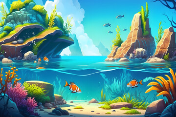 Cartoon ocean paradise background. Made with Generative AI
