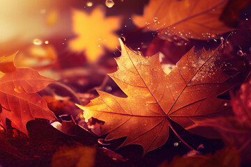 Fototapeta na wymiar autumn leaves as theme created with Generative AI technology
