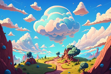 Cartoon paradise background, heaven. Made with Generative AI