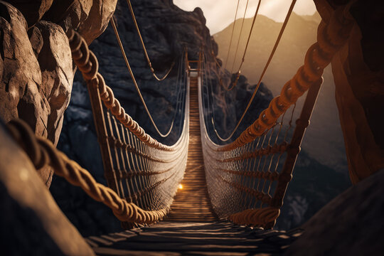 Fototapeta A bridge in the mountains made with generative ai