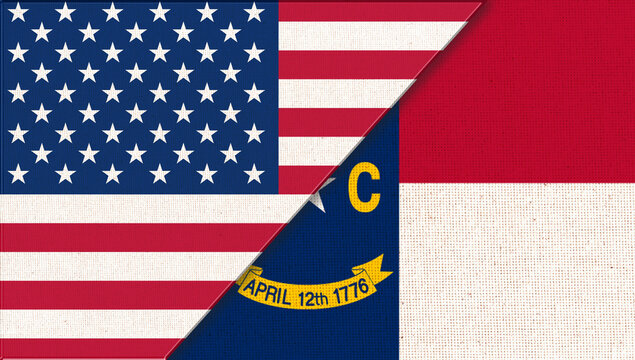 Flags of USA and North Carolina. Political concept. American North Carolina flag