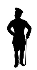 Vintage WW1 army officer in uniform vector silhouette illustration. General marshal symbol. Soldier in uniform. Military commander. Marsh officer in a ceremonial procession. 