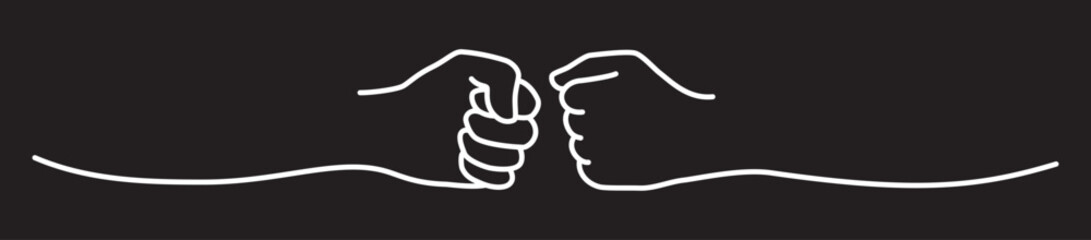 Fist bumping banner hand drawn with single line