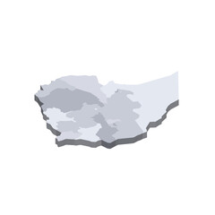 Ethiopia political map of administrative divisions - regions and chartered cities. 3D isometric blank vector map in shades of grey.