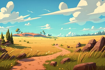 Fototapeta na wymiar Cartoon meadow background, plains. Made with Generative AI