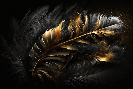Gold Feather Isolated On Black Background Stock Photo - Download Image Now  - Feather, Gold - Metal, Gold Colored - iStock