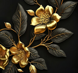 Metallic golden embroidery floral abstract fantasy design luxury background. Generative AI