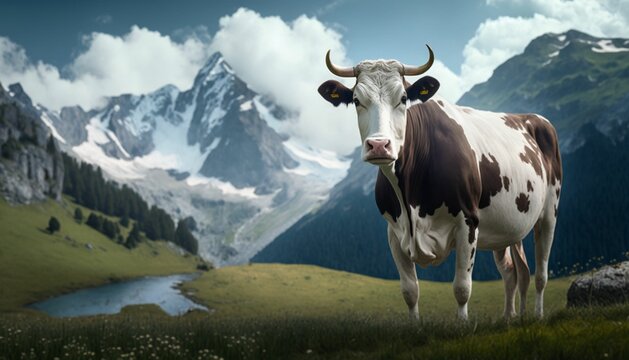 Une vache devant un site touristique francais, generative ai