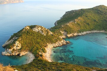 Fototapeta na wymiar Landscape view of Porto Timoni, Greece. Turquoise sea and beautiful green hills