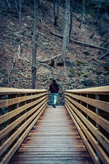 Naklejka premium person walking on bridge