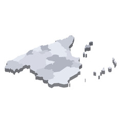 Spain political map of administrative divisions - autonomous communities and autonomous cities of Ceuta and Melilla. 3D isometric blank vector map in shades of grey.