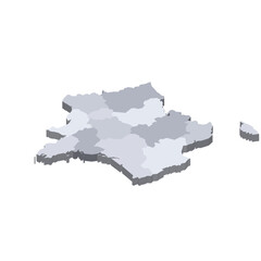 France political map of administrative divisions - regions. 3D isometric blank vector map in shades of grey.