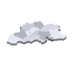 Belgium political map of administrative divisions - provinces. 3D isometric blank vector map in shades of grey.