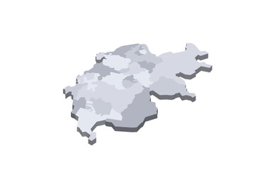Switzerland political map of administrative divisions - cantons. 3D isometric blank vector map in shades of grey.