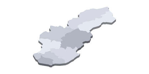 Slovakia political map of administrative divisions - regions. 3D isometric blank vector map in shades of grey.