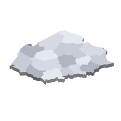 Fototapeta premium Poland political map of administrative divisions - voivodeships. 3D isometric blank vector map in shades of grey.