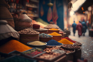 Fototapeta Explore the Riches of Marrakech's Colorful Market: A Feast for the Senses, Generative AI obraz