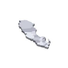 Sweden political map of administrative divisions - counties. 3D isometric blank vector map in shades of grey.