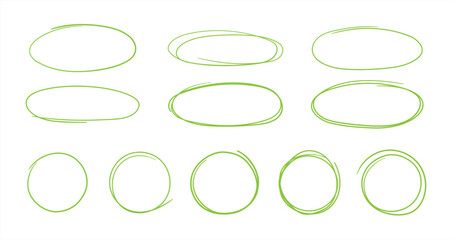 Set of hand drawn red circles and ovals. Highlight circle frames. Ellipses in doodle style. Vector illustration 10 eps. © Cali6ro