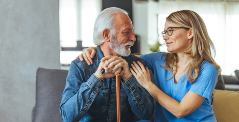 The doctor explains the results of the physical examination and health care program to elderly...