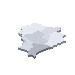 Obraz premium Belarus political map of administrative divisions - regions and one autonomous city. 3D isometric blank vector map in shades of grey.