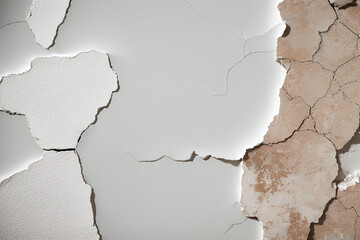 White Wall Plaster Cracked and Broken made with Generative AI