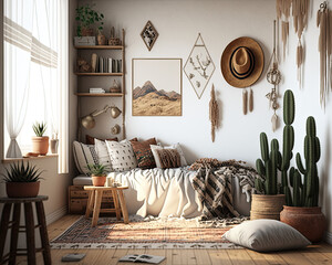 simple boho room with blank walls