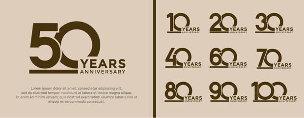 set of anniversary logo style brown color on soft brown background for celebration