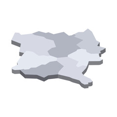 Kosovo political map of administrative divisions - districts. 3D isometric blank vector map in shades of grey.