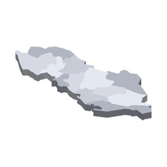 Albania political map of administrative divisions - counties. 3D isometric blank vector map in shades of grey.