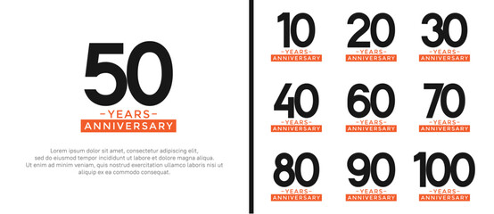 set of anniversary logo style black and orange color on white background for celebration
