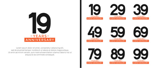 set of anniversary logo style black and orange color on white background for celebration