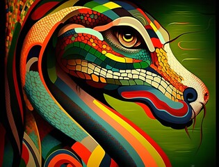 Snake in colorful cubism style
