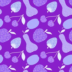 Cartoon fruit harvest seamless apples and pears and plums pattern for wrapping paper and fabrics and linens