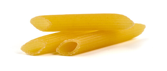 Penne pasta, close-up, Itallian food, close-up, isolated on white background.