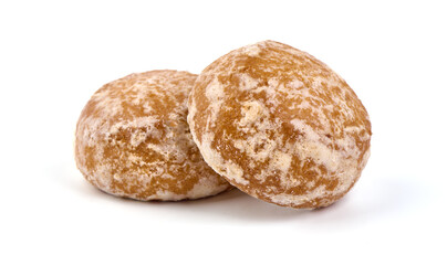 Classic gingerbread cookies isolated on white background.
