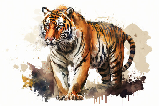 Watercolor illustration, portrait of a tiger. Generative AI