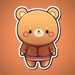 Cute bear with clothes cartoon illustration in sticker design baby wild animal