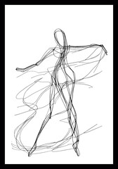  abstract line art, silhouette of a woman dancing illustration