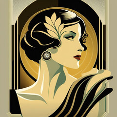 Portrait of elegant woman, Art Deco style illustration. © Boadicea