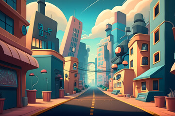 Cartoon city background, town. Made with Generative AI