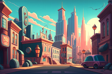 Obraz premium Cartoon city background, town. Made with Generative AI