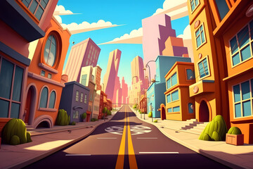 Obraz premium Cartoon city background, town. Made with Generative AI