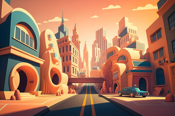 Obraz premium Cartoon city background, town. Made with Generative AI