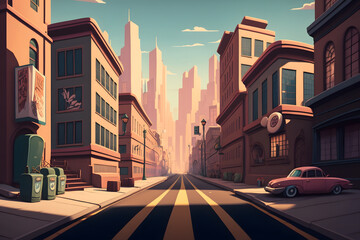 Obraz premium Cartoon city background, town. Made with Generative AI