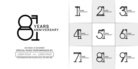 set of anniversary flat black color with white background for special celebration event