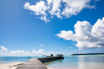 Pier, blue sky and ocean, Carp island, Palau, Pacific